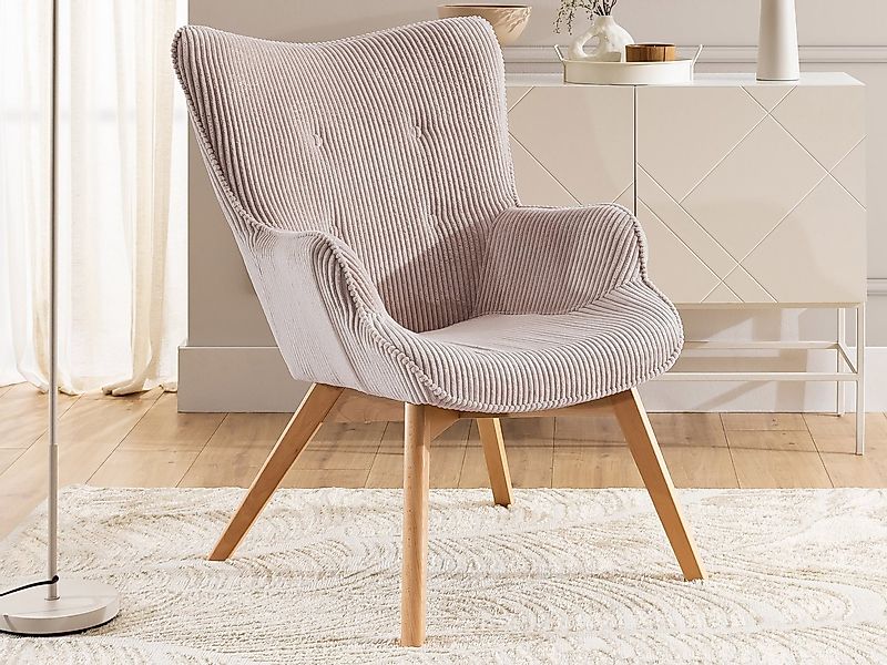 S-Style Möbel Loungesessel Lenari aus Cordstoff mit Füßen aus Massivholz in günstig online kaufen