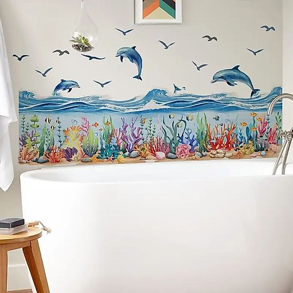 Montegoni Wandsticker Set mit Delfin & Wassergras Badewannen-Aufklebern für günstig online kaufen