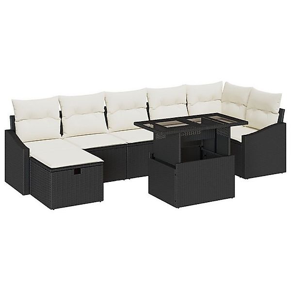 vidaXL Loungesofa 8-teiliges Garten-Sofa-Set mit Kissen Schwarz Poly-Rattan günstig online kaufen