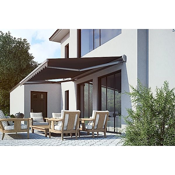 Halbkassetten Markise SUN LED 400 x 300 cm Gestell Anthrazit Tuch Grau NHK, günstig online kaufen