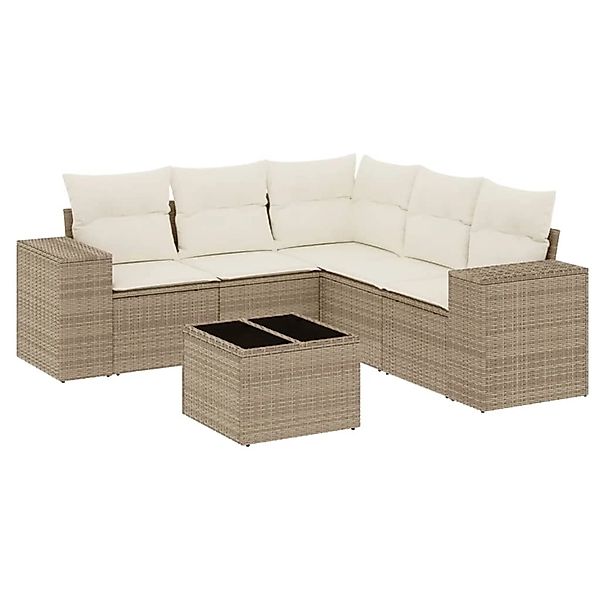 vidaXL 6-Tlg Garten-Sofagarnitur mit Kissen Beige Poly Rattan 3222557 günstig online kaufen