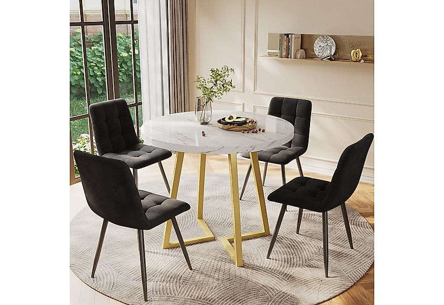 Flieks Esstisch (1-St., 1 Tisch, 80x75 cm), runder Küchentisch, weiße Marmo günstig online kaufen