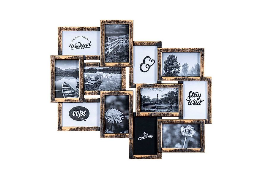 Levandeo® Bilderrahmen Collage, Bilderrahmen Kupfer 12 Fotos 10x15cm Fotoga günstig online kaufen