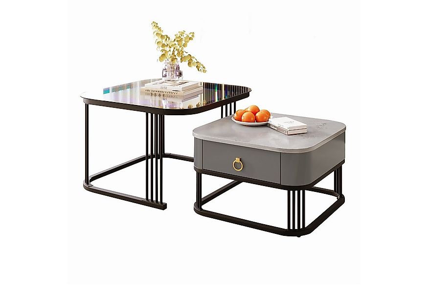 Merax Couchtisch Set Marmoroptik mit Schublade, Beistelltisch hochglanz, Sa günstig online kaufen