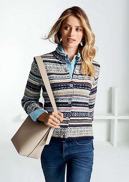 MADELEINE Strickjacke Norweger-Muster Jacquard-Cardigan Ungefütterte Wollja günstig online kaufen