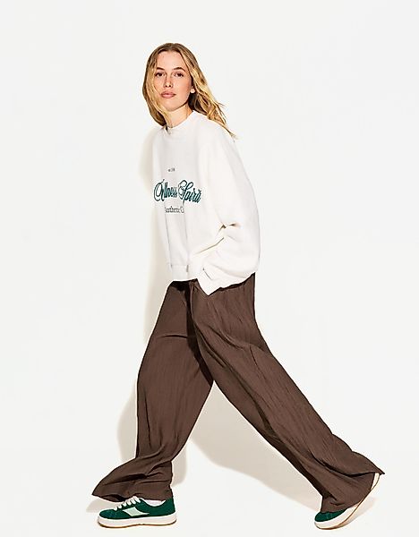 Bershka Wide Leg Hose Mit Kordel Damen Xxs Braun günstig online kaufen