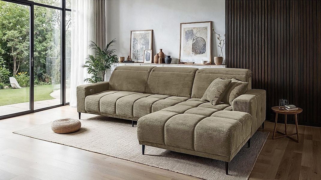 Massivart® Ecksofa Cord 286 cm / Cordsofa / elektrische Sitztiefenverstellu günstig online kaufen