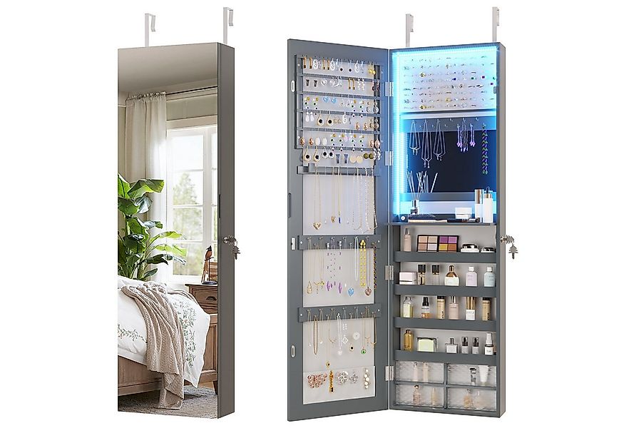 LVSOMT Schmuckschrank mit Spiegel, Hängend und Abschließbar, Tür- und Wands günstig online kaufen