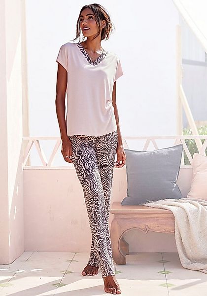 LASCANA Pyjama (Set, 2 tlg., 2-teilig) mit gemusterten Details günstig online kaufen