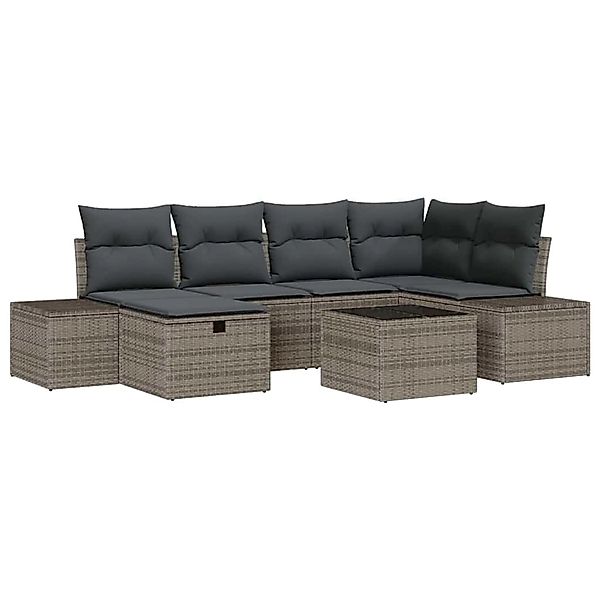 vidaXL 7-Teiliges Garten-Sofa-Set mit Kissen aus Grauem Poly Rattan 3359388 günstig online kaufen