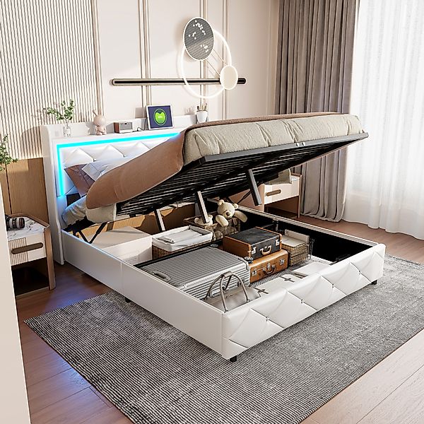 PXloue Bett Polsterbett LED Doppelbett (Kopfteil günstig online kaufen