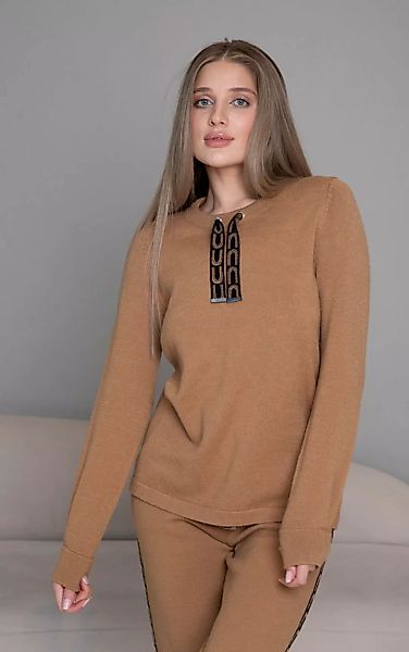 Passioni Strickpullover in Camel mit Zuglaschen mit grafischem Muster günstig online kaufen