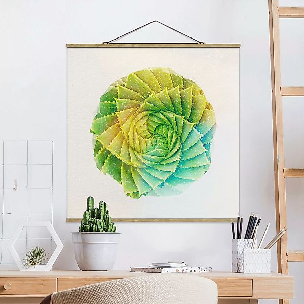 Stoffbild Blumen mit Posterleisten - Quadrat Wasserfarben - Spiral Aloe günstig online kaufen