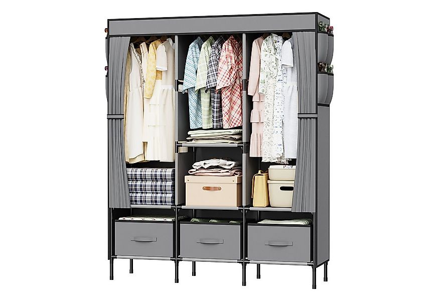 loefme Stoffschrank Kleiderschrank mit Kleiderstangen und 3 Aufbewahrungsbo günstig online kaufen