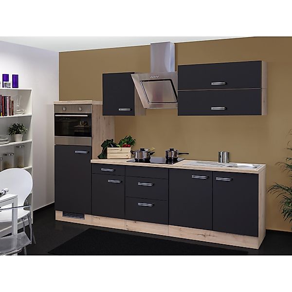 Flex-Well Exclusiv Küchenzeile Lara 270 cm Anthrazit-San Remo Eiche NB günstig online kaufen