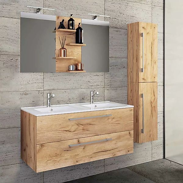Badezimmerset mit Waschbecken in Wildeiche Honigfarben Wandmontage (dreitei günstig online kaufen