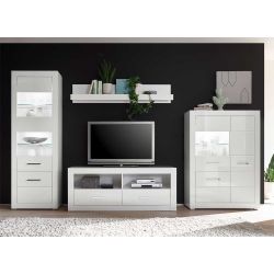 Hochglanz Wohnkombination in Weiß 315 cm breit (vierteilig) günstig online kaufen