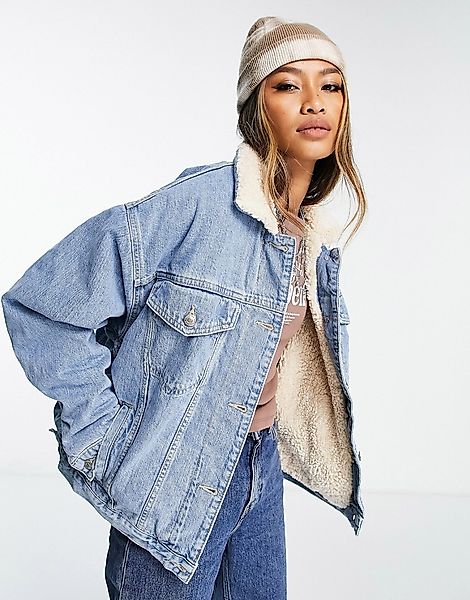 Topshop – Ausgeblichene Oversize-Jeansjacke aus recyceltem Baumwollmix mit günstig online kaufen