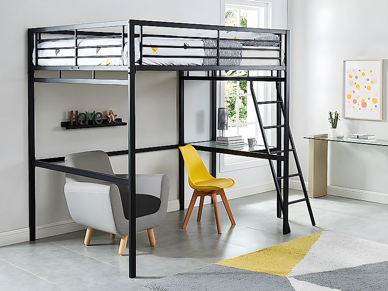 Set: Hochbett mit Schreibtisch + Matratze - 140 x 190 cm - Anthrazit - CASU günstig online kaufen