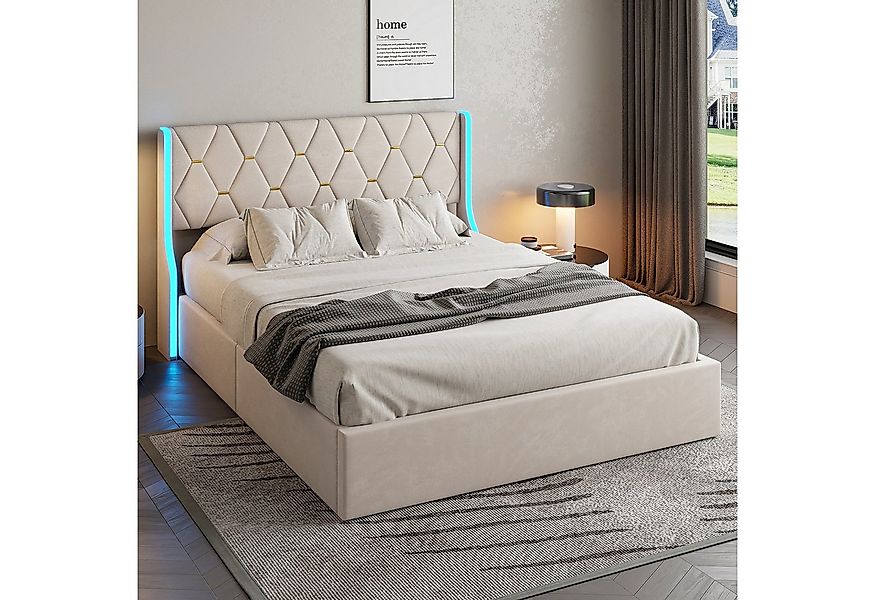 LuxeLiving Polsterbett Doppelbett Stauraumbett mit bettkasten (Hydraulisch günstig online kaufen