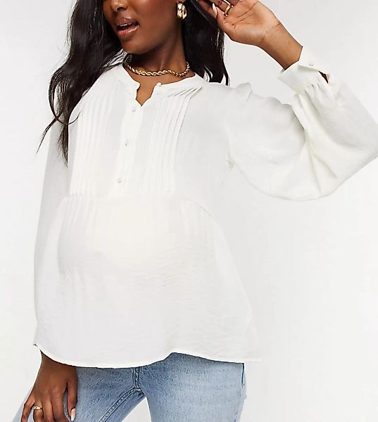 Mamalicious Mamalicious – Gesmoktes Hemd in Weiß mit Plisseefalten günstig online kaufen
