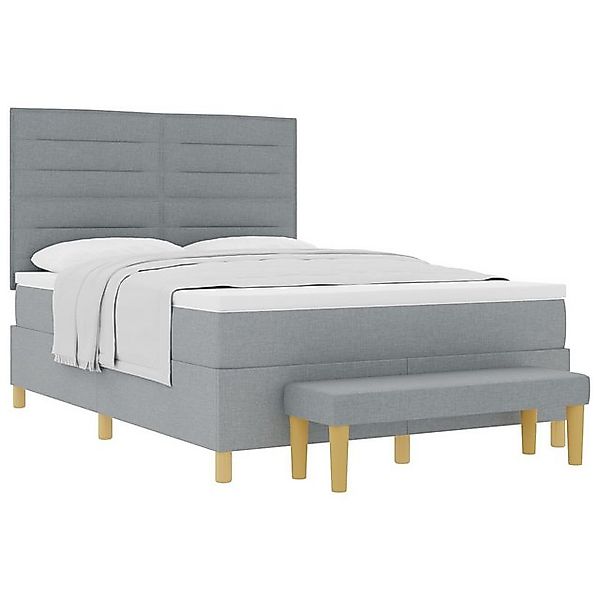 vidaXL Bett Boxspringbett mit Matratze & Bank Hellgrau 140x190 cm Stoff (2- günstig online kaufen