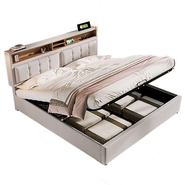 Flieks Polsterbett, Hydraulisches Doppelbett mit USB/Typ-C günstig online kaufen