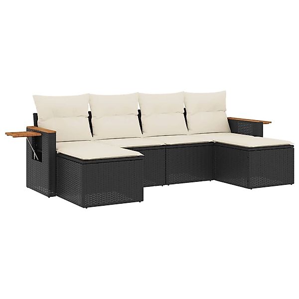 vidaXL 6-Tlg Garten-Sofagarnitur mit Kissen Schwarz Poly Rattan 3259459 günstig online kaufen