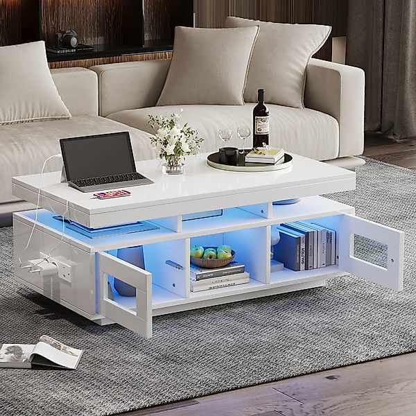 HAUSS SPOLE Couchtisch Hochglanz-Sofatisch mit LED-Leuchten, günstig online kaufen