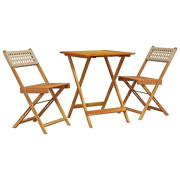 vidaXL 3-tlg Bistro-Set Beige Poly Rattan und Massivholz Modell 4 günstig online kaufen