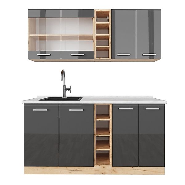 Vicco R-Line Singleküche Anthrazit Hochglanz/Goldkraft Eiche 160 cm AP Marm günstig online kaufen