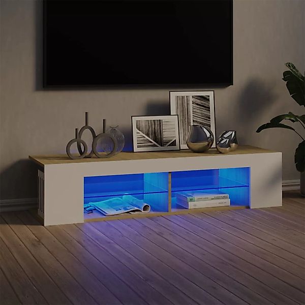 Tv-schrank Mit Led-leuchten Weiß Sonoma-eiche 135x39x30 Cm günstig online kaufen
