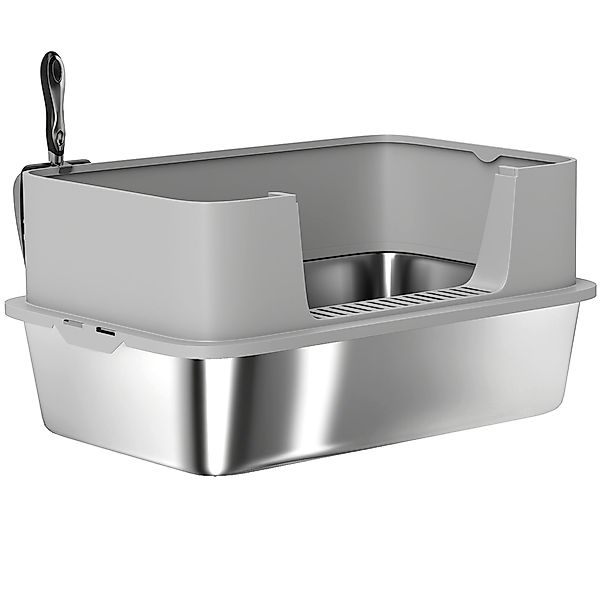 PawHut Edelstahl Katzenklo XL Katzentoilette mit hohem Rand Schaufel Leicht günstig online kaufen