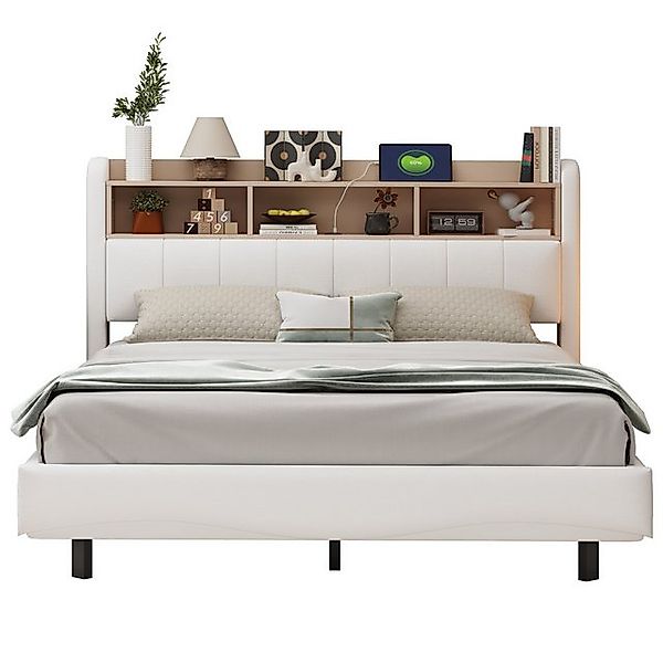 OKWISH Polsterbett Doppelbett,Gästebett,mit LED-Licht, USB- und TYPE-C-Schn günstig online kaufen