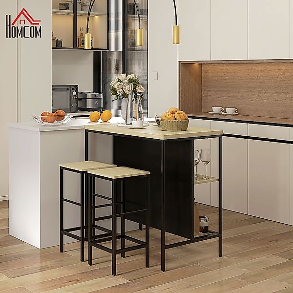 HOMCOM Bartisch Set 3-tlg. Küchentisch mit 2 Barhockern und 2 Ablagen, mode günstig online kaufen