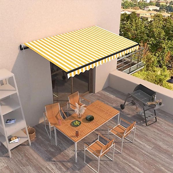 furnicato Markise Automatisch Einziehbar 450x350 cm Gelb und Weiß günstig online kaufen