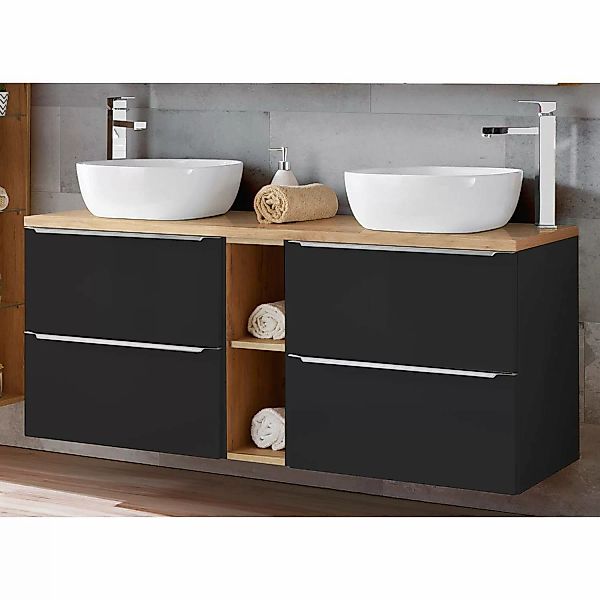 Badezimmer Waschplatz in seidenmatt anthrazit & Wotaneiche TOSKANA-BLACK-56 günstig online kaufen