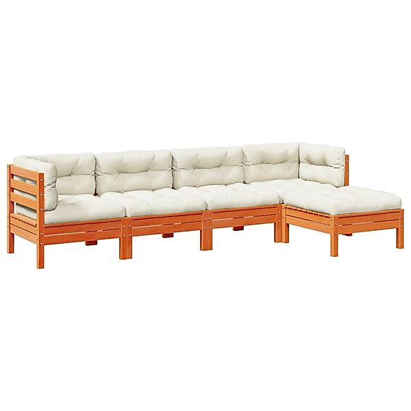 vidaXL 5-Tlg Garten-Sofagarnitur mit Kissen Wachsbraun Kiefernholz 3299393 günstig online kaufen