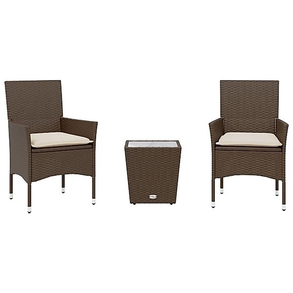 vidaXL 3-Tlg Bistro-Set mit Kissen Braun Poly Rattan und Glas 3278741 günstig online kaufen