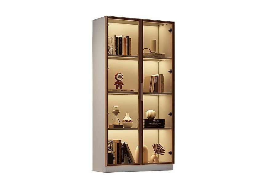 Merax Vitrine mit Glastüren (1-St) Badezimmerschrank mit LED,Mehrzweckschra günstig online kaufen