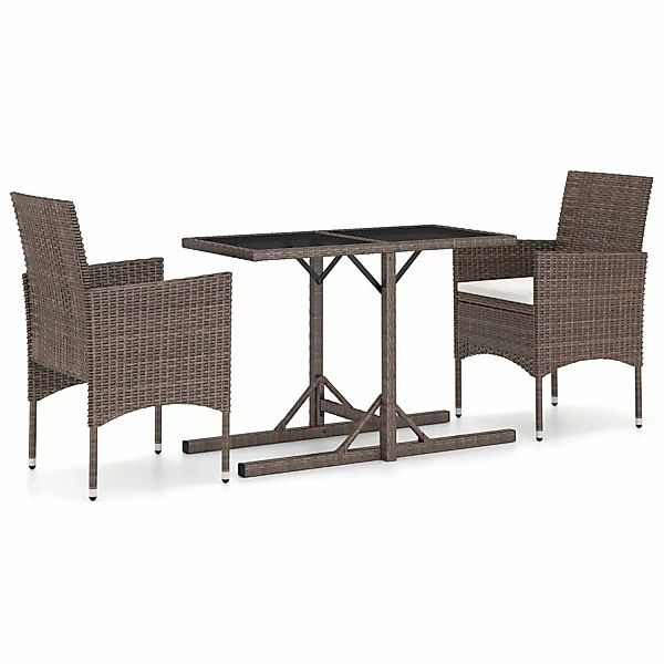 vidaXL 3-Tlg Garten-Essgruppe Poly Rattan und Hartglas Braun 3095931 günstig online kaufen