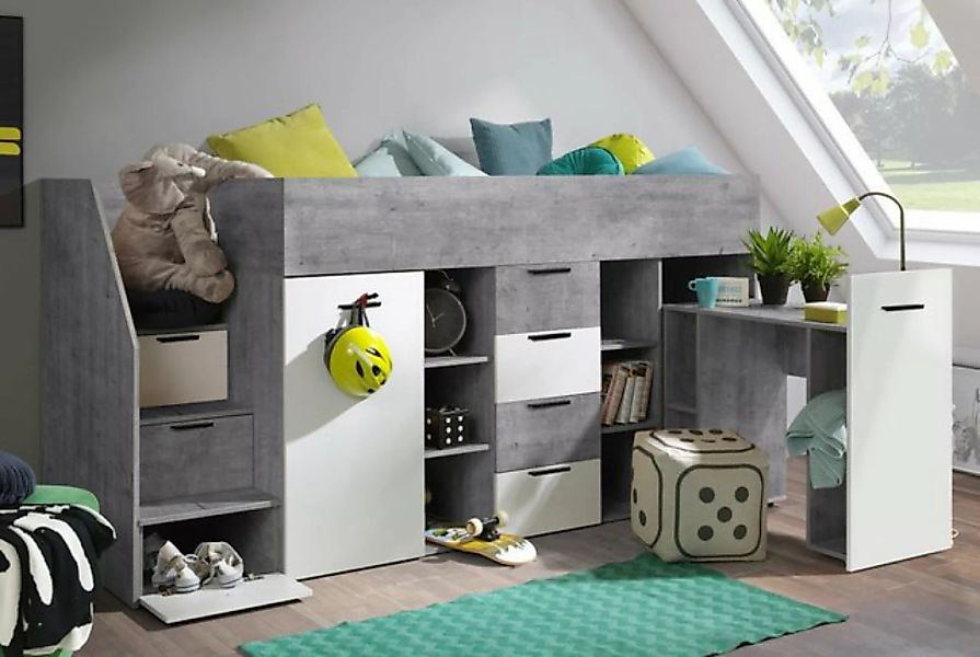 Unique Home Hochbett Kinderbett KON3-L, Hochbett mit Schreibtisch, Schrank günstig online kaufen