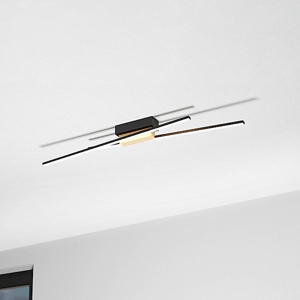 LED-Deckenleuchte Panagria, schwarz mit Holzdetail günstig online kaufen