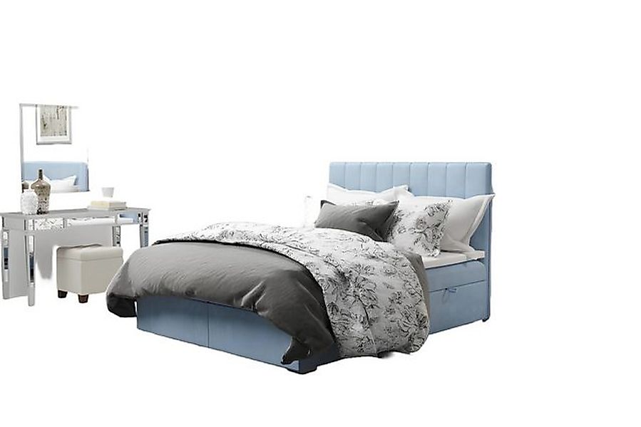 JVmoebel Bett Boxspring Bett Hotel Doppel Blau Samt Luxus Betten Polster Be günstig online kaufen