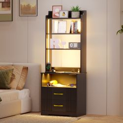 LVSOMT Nachttisch Bücherregalen mit LED, Steckdose günstig online kaufen