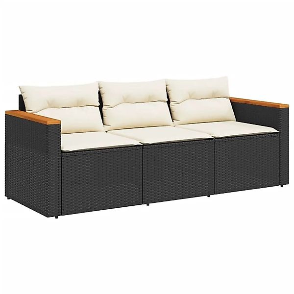 vidaXL Gartensofa mit Kissen 3-Sitzer Schwarz Poly Rattan 365829 günstig online kaufen
