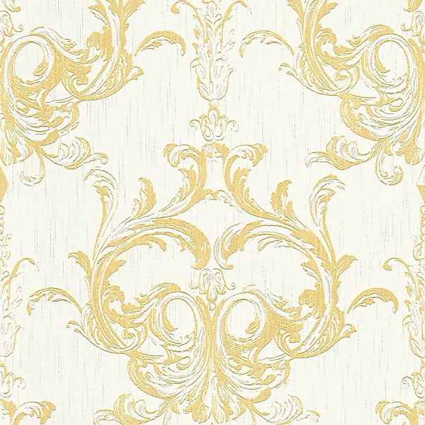 PROFHOME 961965-GU Barock Tapete Ornament Matt Gelb Weiß 0,53 m x 10,05 m 5 günstig online kaufen