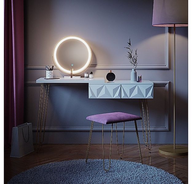 Vicco Schminktisch Bella, Weiß, 120 cm mit LED Beleuchtung und Hocker (2-St günstig online kaufen