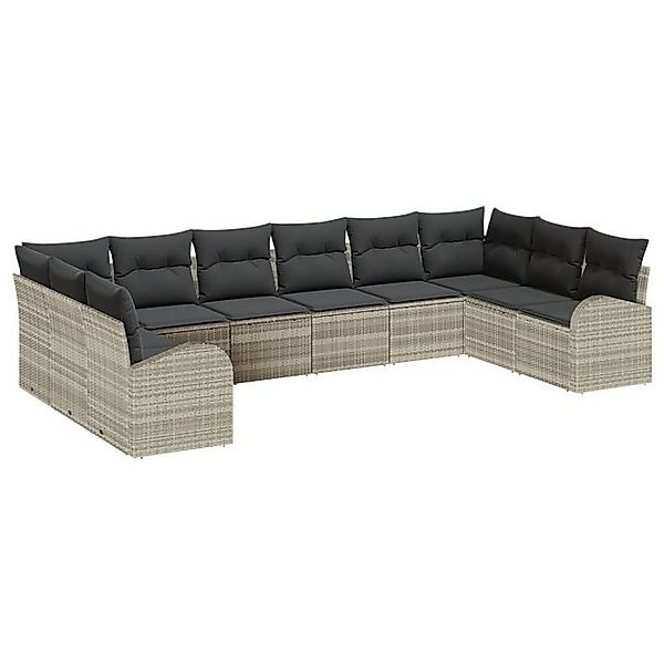 vidaXL Loungesofa 10-teiliges Garten-Sofa-Set mit Kissen Hellgrau Poly-Ratt günstig online kaufen
