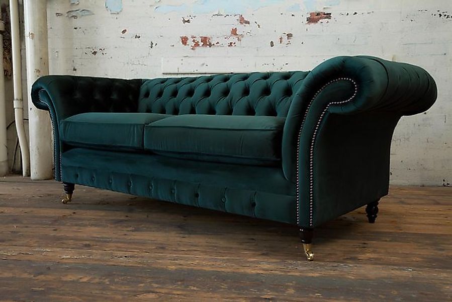 Xlmoebel 3-Sitzer Dreisitzer Chesterfield-Sofa in grünem Samt mit Polsterun günstig online kaufen